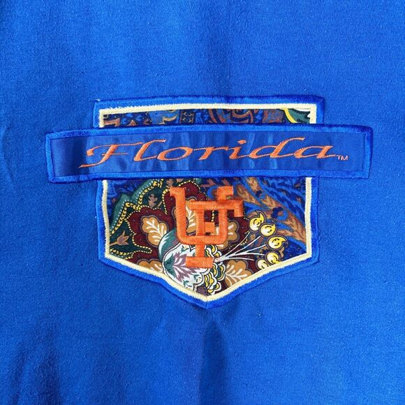 Vntg Midland Sport University Of‎ Florida Crew Neck Sweater Blue Paisley Size L - Picture 1 of 10
